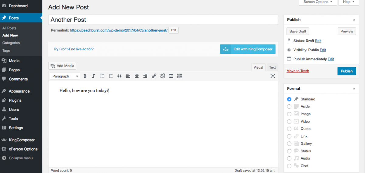 wordpress post page